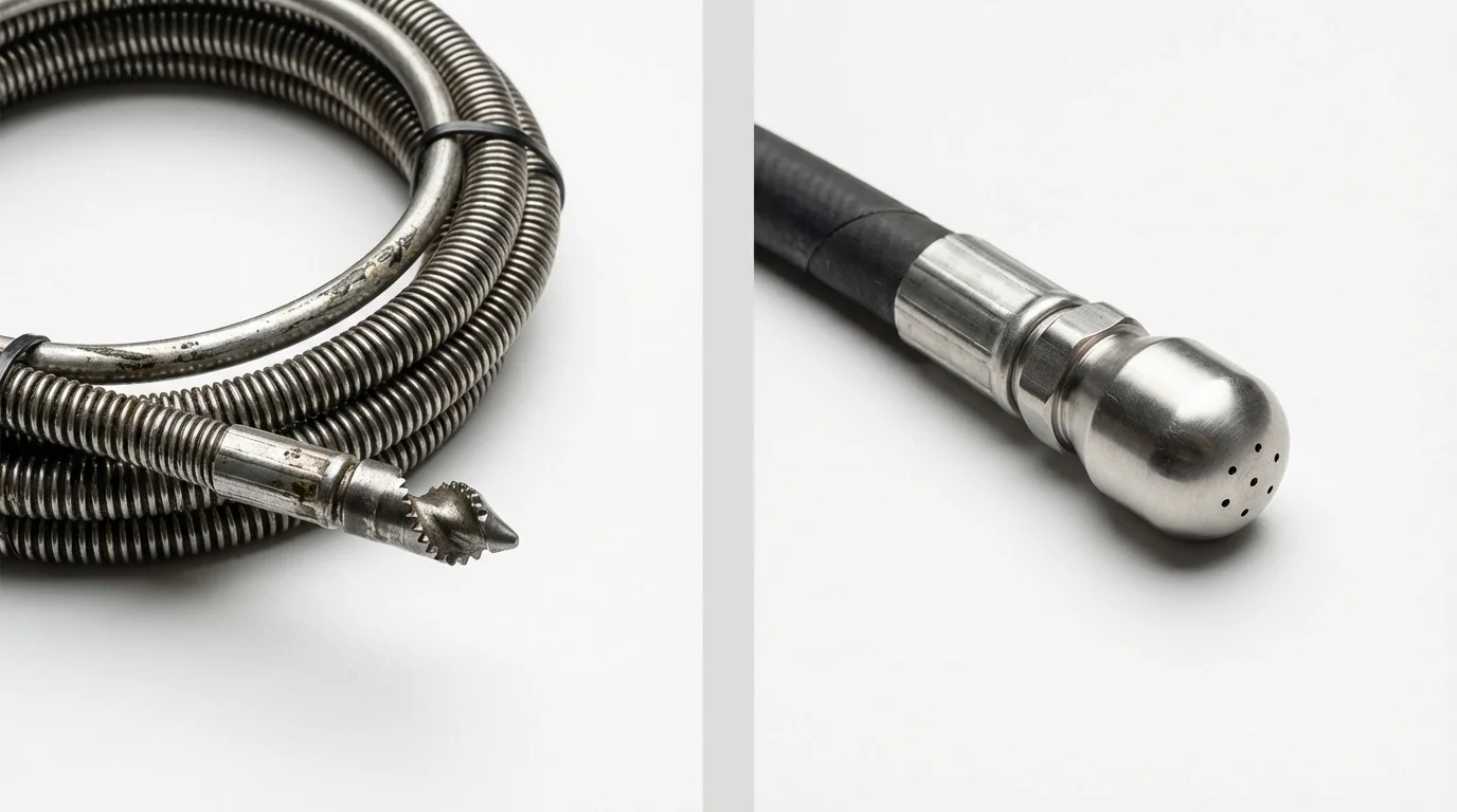 Drain snake cable and hydro jetting nozzle used for drain cleaning in Brunswick, MD