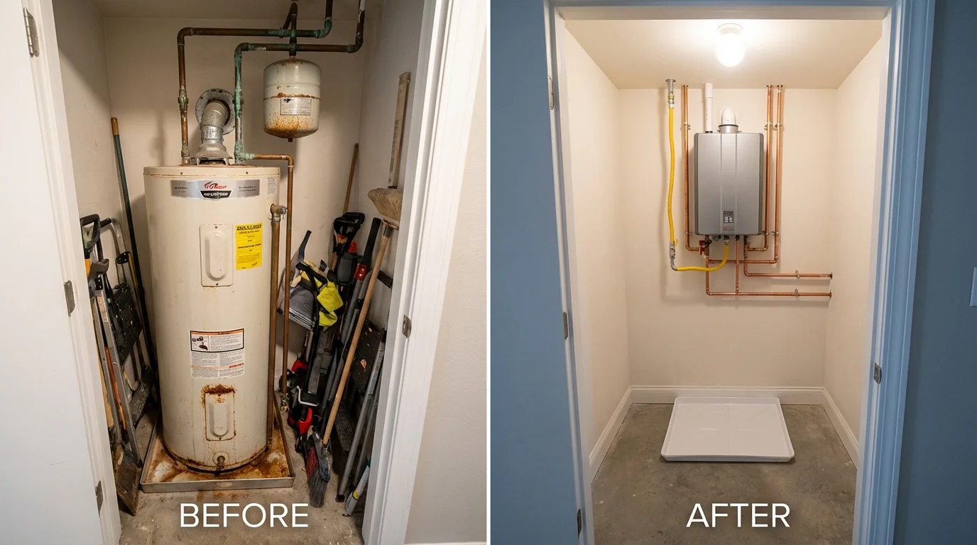 Tank water heater versus wall-mounted tankless unit comparison for Brunswick, MD homeowners