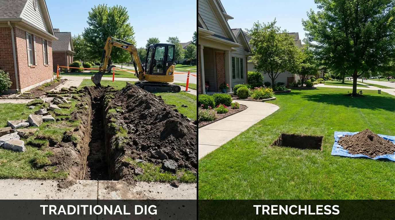 Trenchless sewer repair with minimal yard damage versus traditional excavation in Brunswick, MD